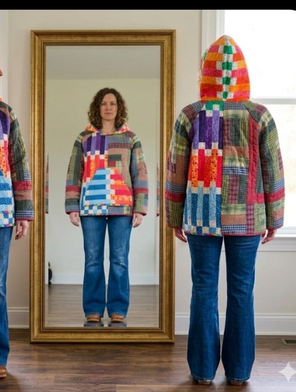 Upcycled Plaid Quilt Blanket Hoodie L-XL Handmade Dont Throw It Out